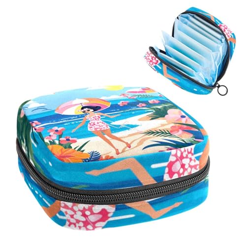 Kleine Reise Make up Tasche,Kosmetiktaschen für Damen,Strand Sommer mädchen Meer,Periodentasche von VTGHDEEQ