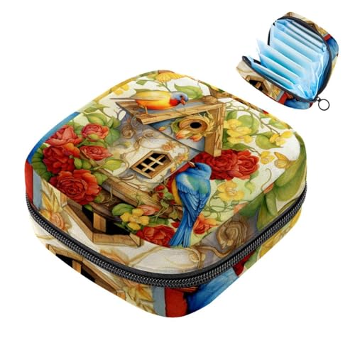 Kleine Reise Make up Tasche,Kosmetiktaschen für Damen,Vogel Schmetterling Erdbeere Blumen Blumen,Periodentasche von VTGHDEEQ