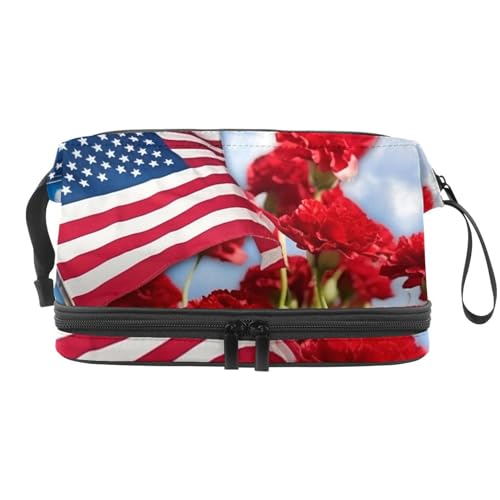 Make up Tasche klein,Make up Reisetasche,Amerikanische Flagge und Blumen,Make up Organizer Tasche von VTGHDEEQ