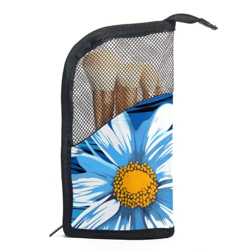 Make up Tasche klein,Make up Reisetasche,Blauer Seestreifen Weiße Gänseblümchen,Make up Organizer Tasche von VTGHDEEQ