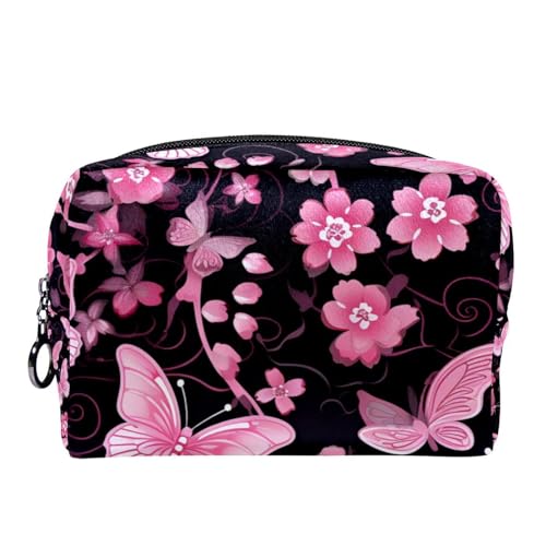 Make up Tasche klein,Make up Reisetasche,Blumen rosa Blumen Schmetterlinge,Make up Organizer Tasche von VTGHDEEQ