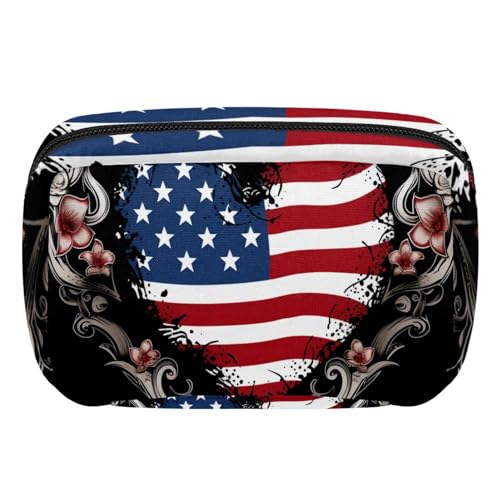 Make up Tasche klein,Make up Reisetasche,Druck der amerikanischen Flagge Herz,Make up Organizer Tasche von VTGHDEEQ