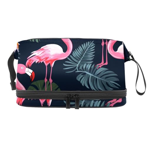 Make up Tasche klein,Make up Reisetasche,Flamingos Tropische grüne Blätter,Make up Organizer Tasche von VTGHDEEQ