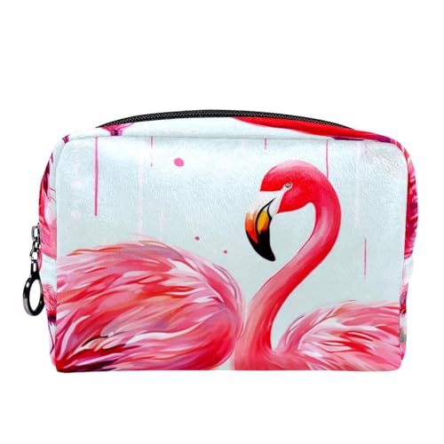 Make up Tasche klein,Make up Reisetasche,Flamnigo mit rosa Blume,Make up Organizer Tasche von VTGHDEEQ