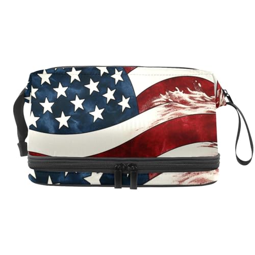 Make up Tasche klein,Make up Reisetasche,amerikanische Flagge gestreifte Wellen,Make up Organizer Tasche von VTGHDEEQ