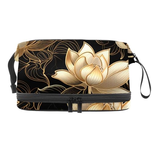 Make up Tasche klein,Make up Reisetasche,blumenblume Lotus goldene Linien,Make up Organizer Tasche von VTGHDEEQ