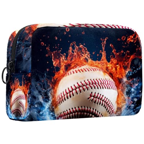 Make up Taschen Organizer,Kosmetiktaschen für Frauen,Baseball Flamme Sport Wasser,kleine Make up Tasche von VTGHDEEQ