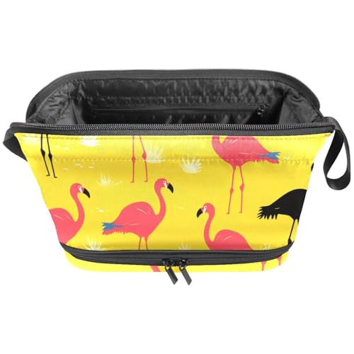 Make up Taschen Organizer,Kosmetiktaschen für Frauen,Flamingo auf gelbem Hintergrund,kleine Make up Tasche von VTGHDEEQ