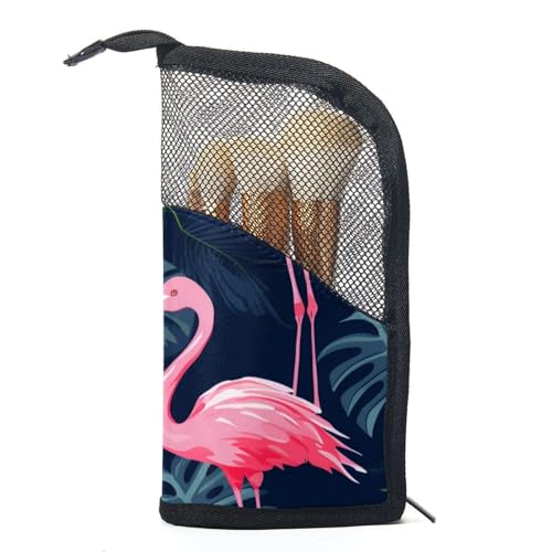 Make up Taschen Organizer,Kosmetiktaschen für Frauen,Flamingos Tropische grüne Blätter,kleine Make up Tasche von VTGHDEEQ