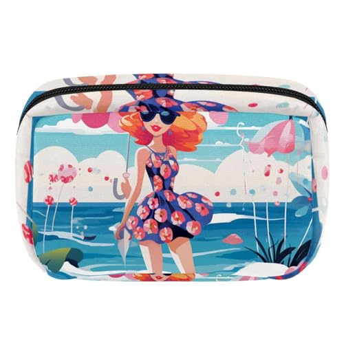 Make up Taschen Organizer,Kosmetiktaschen für Frauen,Strand Sommer mädchen Meer,kleine Make up Tasche von VTGHDEEQ