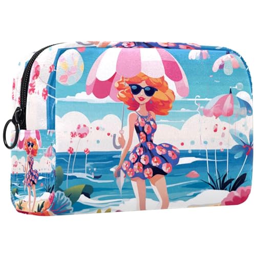 Make up Taschen Organizer,Kosmetiktaschen für Frauen,Strand Sommer mädchen Meer,kleine Make up Tasche von VTGHDEEQ