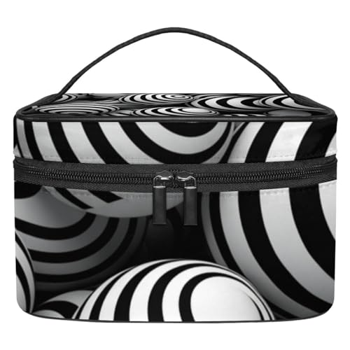 Make up Taschen für Damen,Kulturbeutel für Herren,3D Kugel schwarz weiß gestreift,Reise Kosmetiktasche von VTGHDEEQ