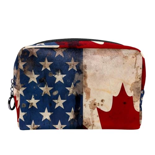 Make up Taschen für Damen,Kulturbeutel für Herren,Amerika Kanada Flagge Retro,Reise Kosmetiktasche von VTGHDEEQ