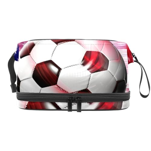 Make up Taschen für Damen,Kulturbeutel für Herren,Amerikanische Flagge mit Fußball,Reise Kosmetiktasche von VTGHDEEQ