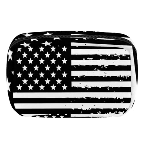 Make up Taschen für Damen,Kulturbeutel für Herren,Amerikanische Flagge schwarz und weiß,Reise Kosmetiktasche von VTGHDEEQ
