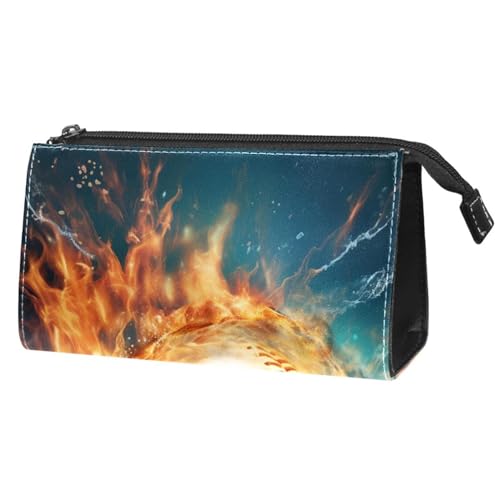 Make up Taschen für Damen,Kulturbeutel für Herren,Baseball in Feuer und Wasser,Reise Kosmetiktasche von VTGHDEEQ