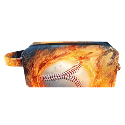 Make up Taschen für Damen,Kulturbeutel für Herren,Baseball in Feuer und Wasser,Reise Kosmetiktasche von VTGHDEEQ