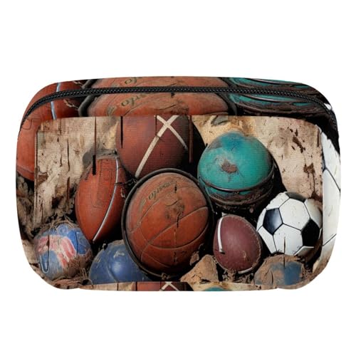 Make up Taschen für Damen,Kulturbeutel für Herren,Basketball Fußball Baseball,Reise Kosmetiktasche von VTGHDEEQ