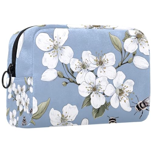 Make up Taschen für Damen,Kulturbeutel für Herren,Biene und Frühlingsblüte,Reise Kosmetiktasche von VTGHDEEQ