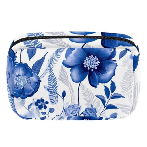 Make up Taschen für Damen,Kulturbeutel für Herren,Blaue Frühlingsblumen Pfingstrose,Reise Kosmetiktasche von VTGHDEEQ