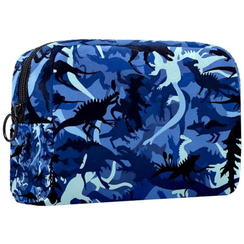 Make up Taschen für Damen,Kulturbeutel für Herren,Blauer Camouflage Dinosaurier,Reise Kosmetiktasche von VTGHDEEQ