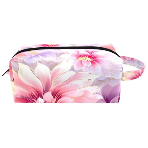 Make up Taschen für Damen,Kulturbeutel für Herren,Blumenweiße rosa Blumen,Reise Kosmetiktasche von VTGHDEEQ