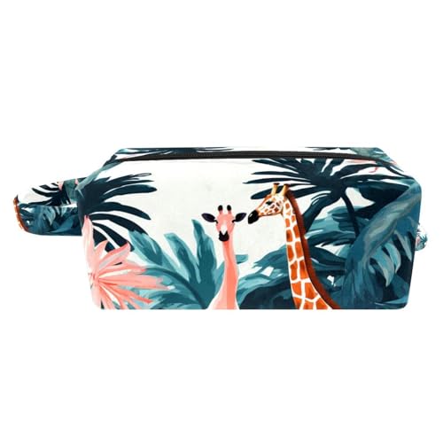 Make up Taschen für Damen,Kulturbeutel für Herren,Flamingo Giraffen Palme,Reise Kosmetiktasche von VTGHDEEQ