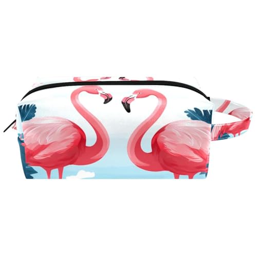 Make up Taschen für Damen,Kulturbeutel für Herren,Flamingo Tropische Blätter,Reise Kosmetiktasche von VTGHDEEQ