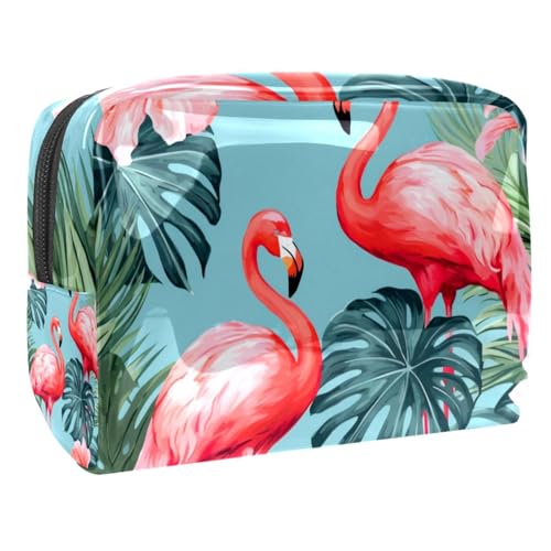 Make up Taschen für Damen,Kulturbeutel für Herren,Flamingo Tropische Blätter Blumen,Reise Kosmetiktasche von VTGHDEEQ