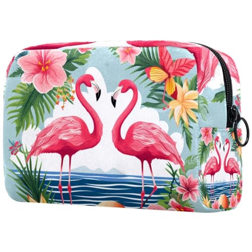 Make up Taschen für Damen,Kulturbeutel für Herren,Flamingo tropisches Sommerfest,Reise Kosmetiktasche von VTGHDEEQ