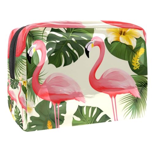 Make up Taschen für Damen,Kulturbeutel für Herren,Flamingo und Blätter Banane,Reise Kosmetiktasche von VTGHDEEQ