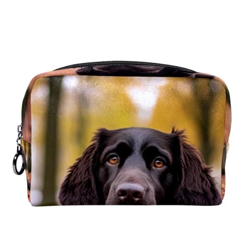 Make up Taschen für Damen,Kulturbeutel für Herren,Herbst Hundeblatt,Reise Kosmetiktasche von VTGHDEEQ