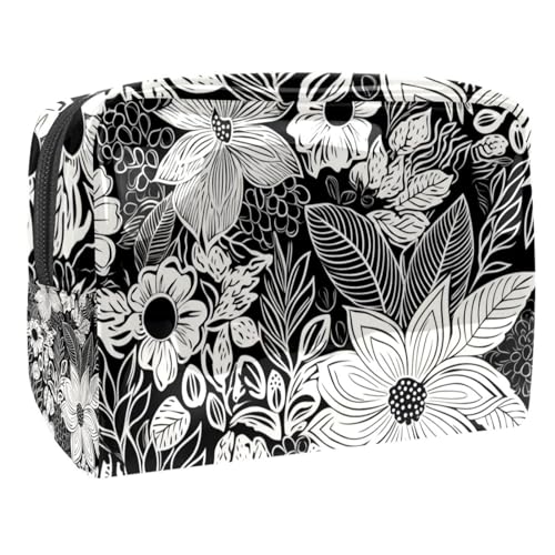 Make up Taschen für Damen,Kulturbeutel für Herren,Schwarzes Gänseblümchen mit Blumen,Reise Kosmetiktasche von VTGHDEEQ