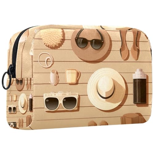 Make up Taschen für Damen,Kulturbeutel für Herren,Strand Reise Hut Kamera,Reise Kosmetiktasche von VTGHDEEQ