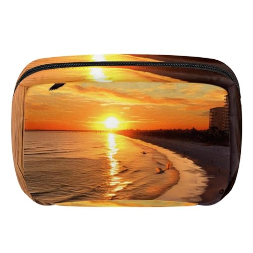 Make up Taschen für Damen,Kulturbeutel für Herren,Strand Sonnenuntergang Landschaft,Reise Kosmetiktasche von VTGHDEEQ