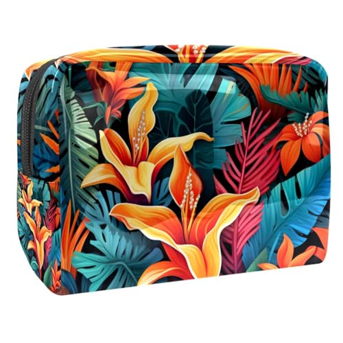 Make up Taschen für Damen,Kulturbeutel für Herren,Tropischer Dschungel der Blumenpflanze,Reise Kosmetiktasche von VTGHDEEQ