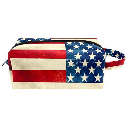 Make up Taschen für Damen,Kulturbeutel für Herren,Vintage Streifen der amerikanischen Flagge,Reise Kosmetiktasche von VTGHDEEQ