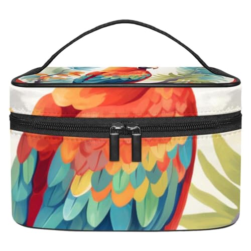 Make up Taschen für Damen,Kulturbeutel für Herren,Vogel Pflanze Papagei Mond,Reise Kosmetiktasche von VTGHDEEQ