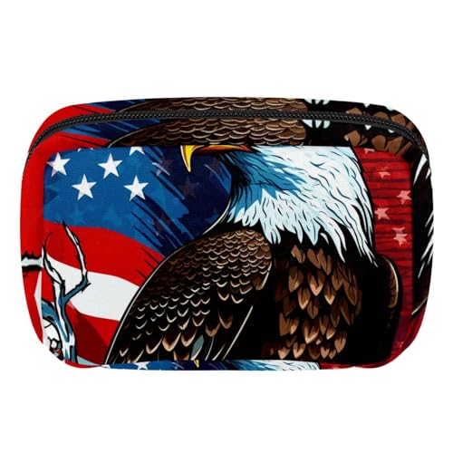 Make up Taschen für Damen,Kulturbeutel für Herren,Weißköpfiger Adler der amerikanischen Flagge,Reise Kosmetiktasche von VTGHDEEQ