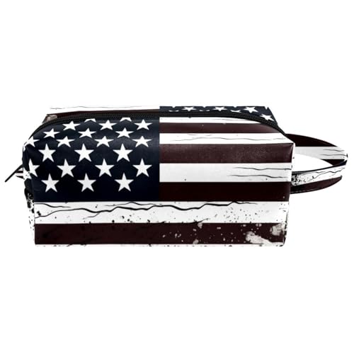 Make up Taschen für Damen,Kulturbeutel für Herren,schwarz weiße usa Flagge,Reise Kosmetiktasche von VTGHDEEQ