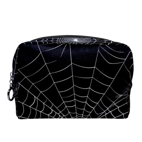 Make up Taschen für Damen,Kulturbeutel für Herren,schwarzer Hintergrund Spinnennetz,Reise Kosmetiktasche von VTGHDEEQ