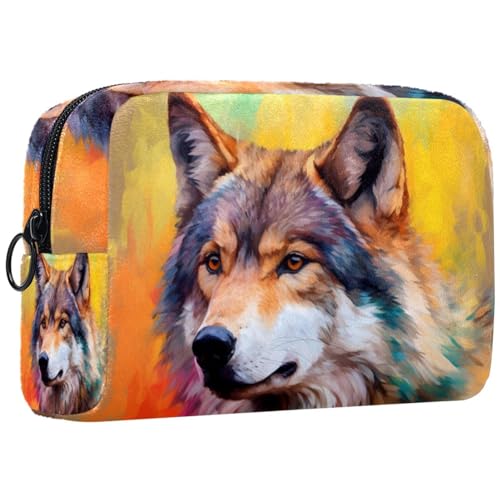 Reise Kulturbeutel,kleine Make up Tasche,Abstrakter Wolf Aquarell Hund,Make up Taschen für Frauen von VTGHDEEQ