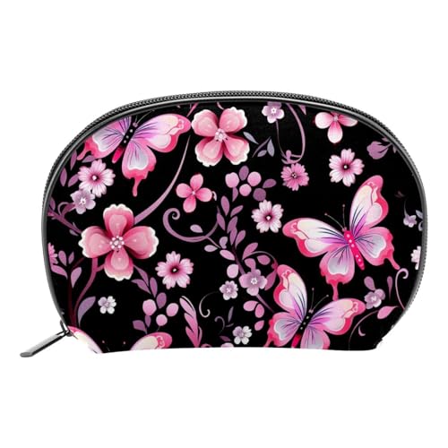 Reise Kulturbeutel,kleine Make up Tasche,Blumen rosa Blumen Schmetterlinge,Make up Taschen für Frauen von VTGHDEEQ