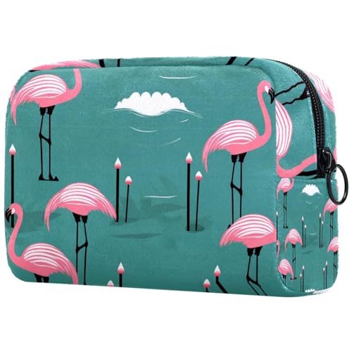 Reise Kulturbeutel,kleine Make up Tasche,Flamingo und Streifen,Make up Taschen für Frauen von VTGHDEEQ