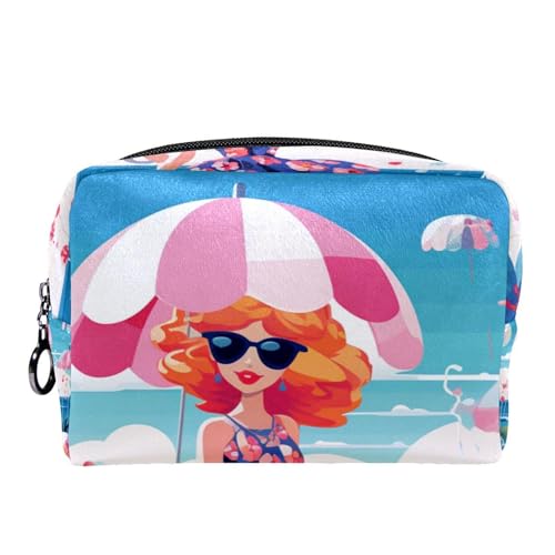 Reise Kulturbeutel,kleine Make up Tasche,Strand Sommer mädchen Meer,Make up Taschen für Frauen von VTGHDEEQ