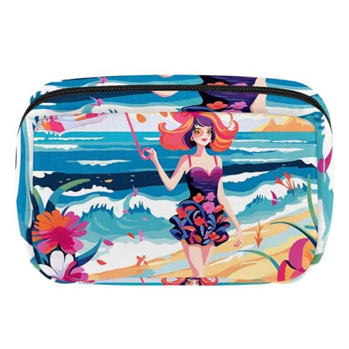 Reise Kulturbeutel,kleine Make up Tasche,Strand Sommer mädchen Meer,Make up Taschen für Frauen von VTGHDEEQ