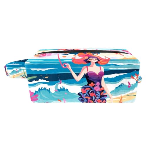 Reise Kulturbeutel,kleine Make up Tasche,Strand Sommer mädchen Meer,Make up Taschen für Frauen von VTGHDEEQ