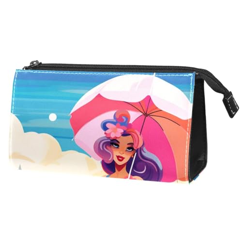 Reise Kulturbeutel,kleine Make up Tasche,Strand Sommer mädchen Meer,Make up Taschen für Frauen von VTGHDEEQ