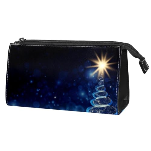 Reise Make up Tasche,Reise Kulturbeutel für Damen,Abstrakter Weihnachtsbaum blau,Kosmetik Reisetasche von VTGHDEEQ