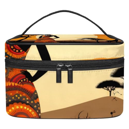 Reise Make up Tasche,Reise Kulturbeutel für Damen,Afrikanische Tropische Landschaftsfrau,Kosmetik Reisetasche von VTGHDEEQ